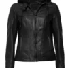 Moto Black Hooded Leather Jacket