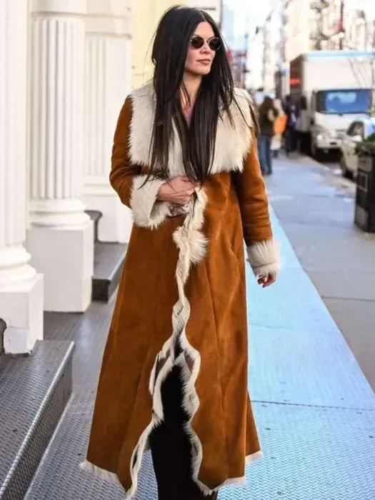 NYC 2026 Danielle Vasinova Fur Trim Suede Coat