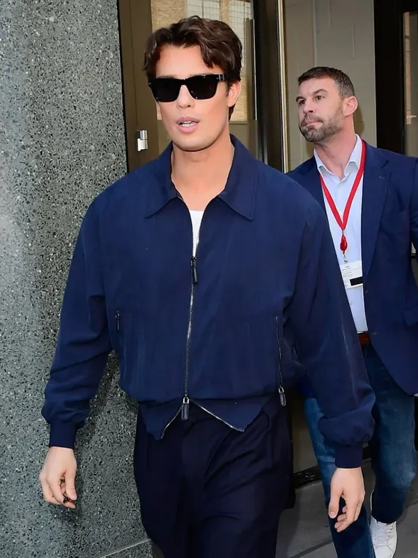 New York City 2026 Nicholas Galitzine Blue Bomber Jacket