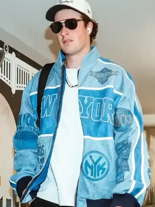 New York Knicks Cam Schlittler Blue Leather Jacket