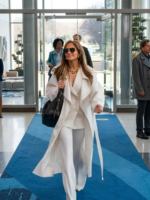 Office Romance 2026 Jennifer Lopez White Trench Coat