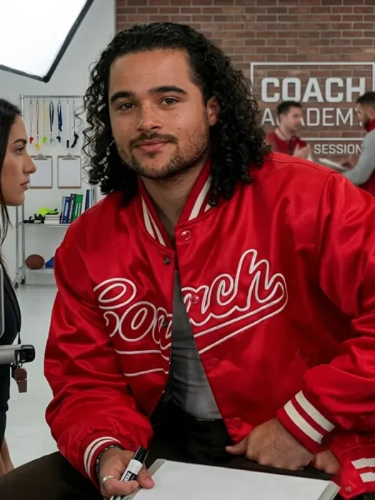 Press Junket 2026 “Off Campus” Jalen Thomas Brooks Red Bomber Jacket