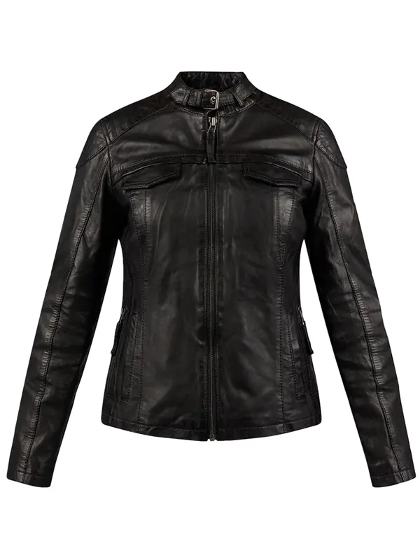 Susan Black Leather Biker Jacket
