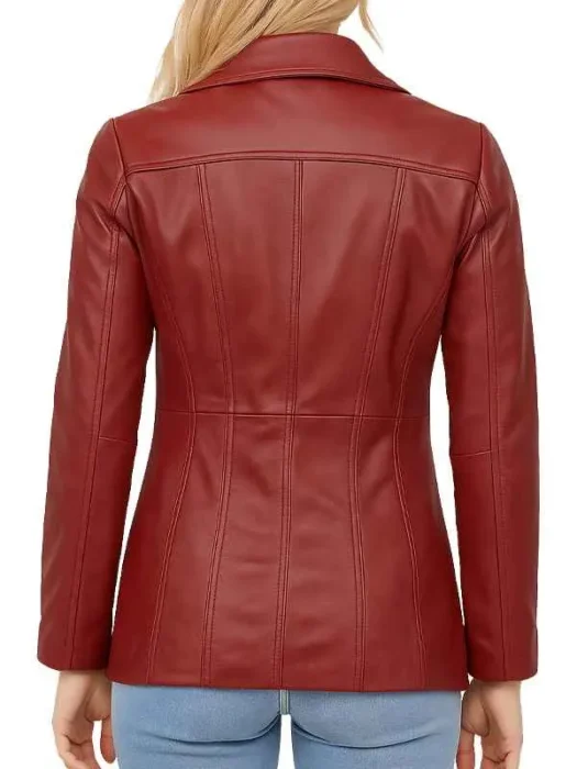 Three Button Red Leather Blazer For Women’s