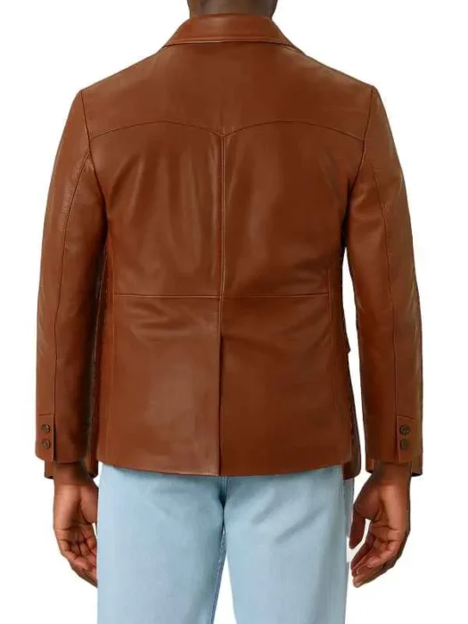 Two Button Brown Lapel Leather Blazer For Men’s