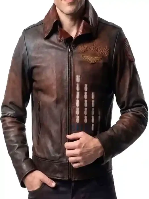Vought Rising Bombsight Distressed Leather Jacket