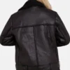 Womens Biker Aviator Black Shearling Leather Jacket Back