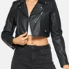 Womens Biker Cropped Black Jacket