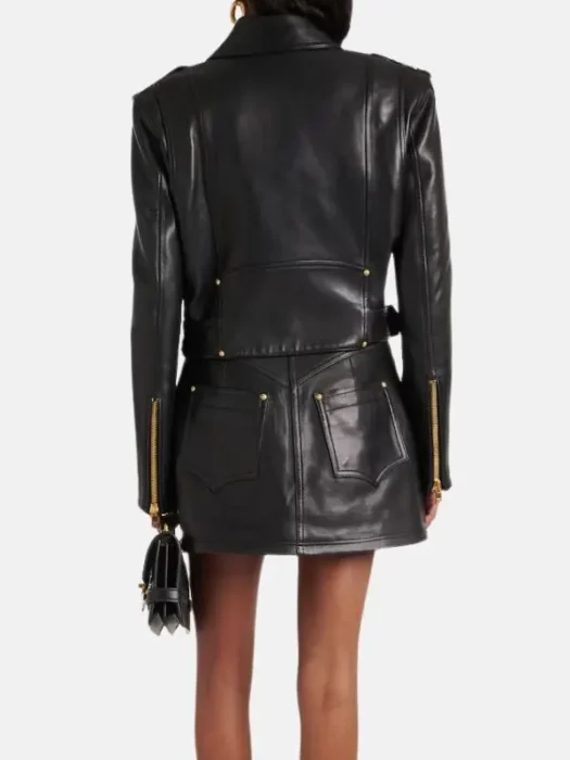 Women’s Black Asymmetrical Biker Leather Jacket Back