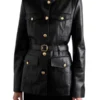Women’s Black Buckle Belt Leather Jacket