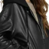 Women’s Black Hooded Leather Bomber Jacket