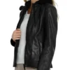 Women’s Black Hooded Leather Jacket