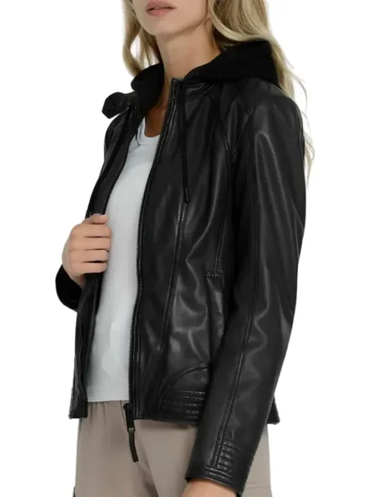 Women’s Black Hooded Leather Jacket