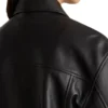 Womens Cropped Black Leather Trucker Jacket Shoulder