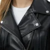 Women’s Fringe Asymmetrical Black Leather Jacket