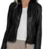 Women’s Moto Black Hooded Leather Jacket