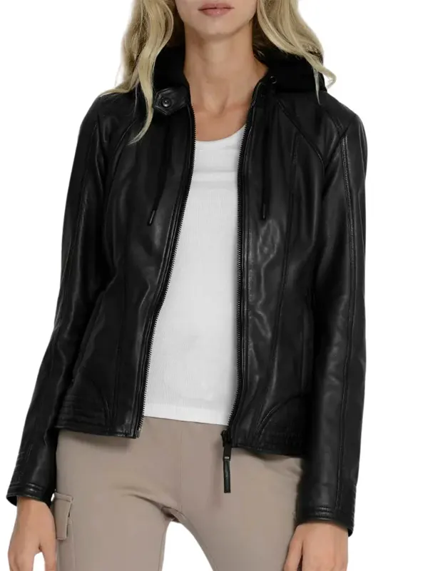 Women’s Moto Black Hooded Leather Jacket