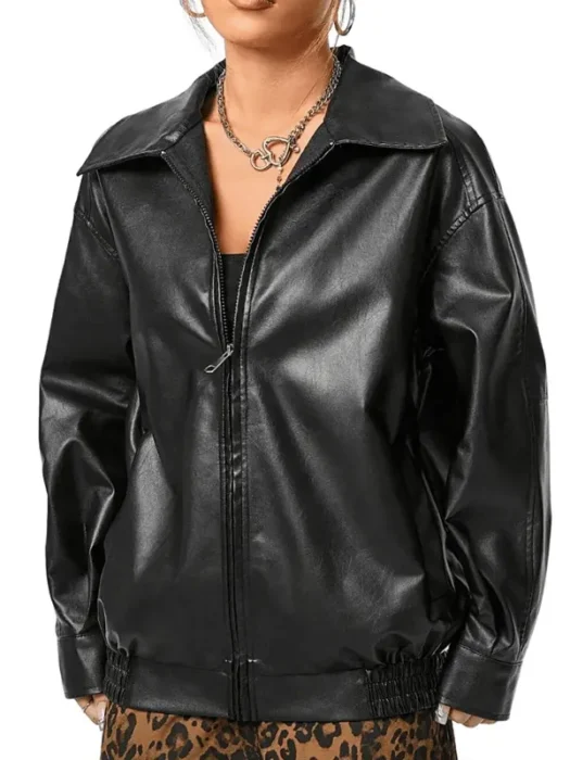 Women’s Motorcycle Oversized Black Leather Jacket