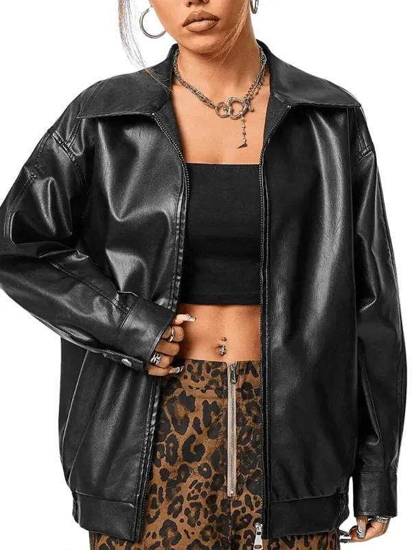 Women’s Motorcycle Oversized Leather Jacket