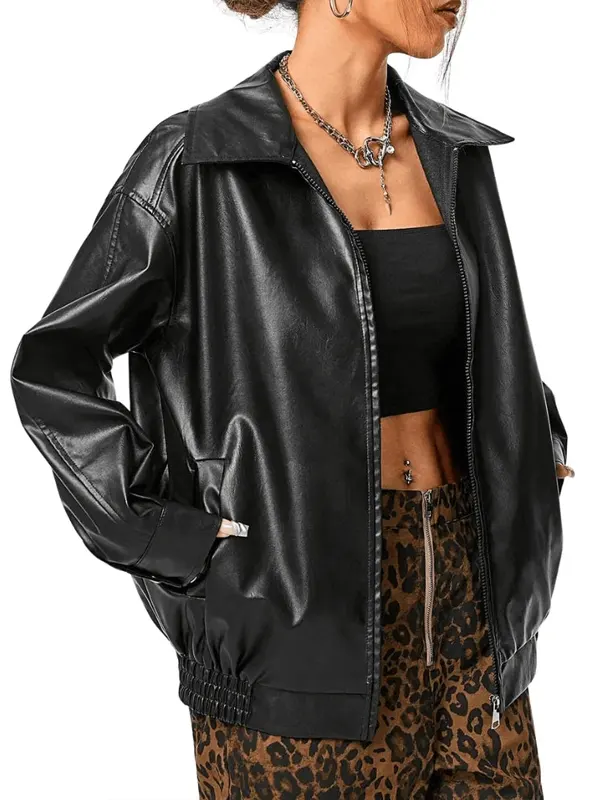 Women’s Oversized Black Leather Jacket