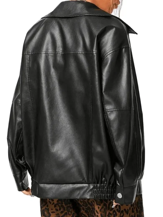 Women’s Oversized Black Leather Motorcycle Jacket Back