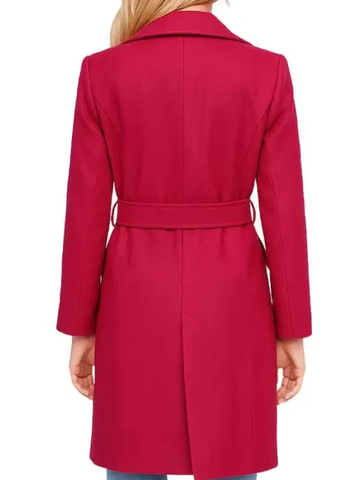 Women’s Pink Notch Lapel Belted Wool Wrap Coat