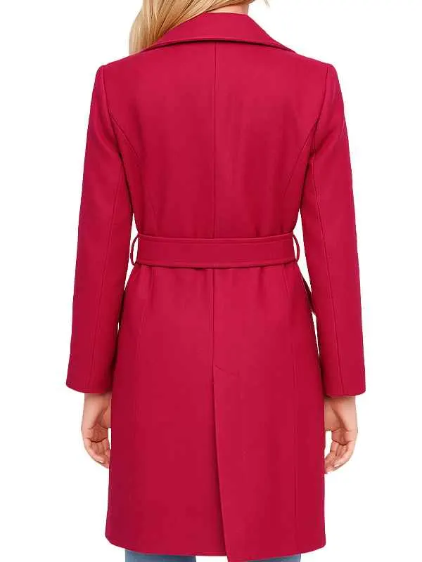 Women’s Pink Notch Lapel Belted Wool Wrap Coat