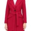 Women’s Pink Notch Lapel Wool Wrap Coat