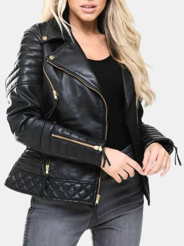 Women’s Racer Black Quilted Leather Jacket