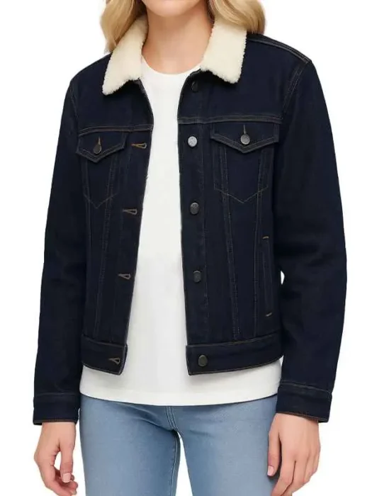 Women’s Shearling Collar Blue Denim Jacket