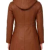 Women’s Shearling Hooded Brown Leather Coat
