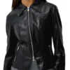Womens Shirt Collar Black Leather Jacket