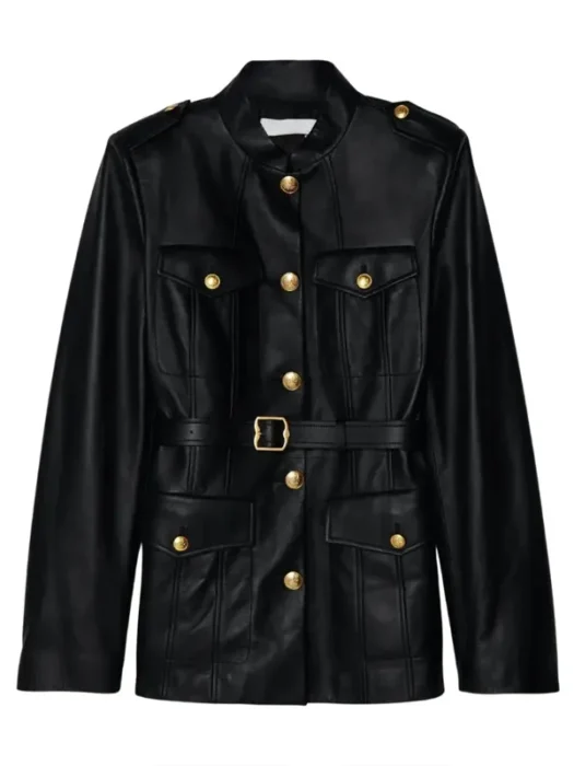 Women’s Slim Fit Buckle Belt Black Leather Jacket