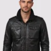 Black Leather Bomber Jacket