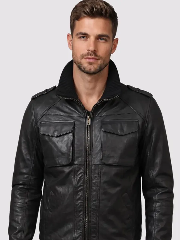 Black Leather Bomber Jacket