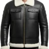 Black Leather White Fur Shearling Black Bomber Jacket