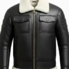 Black Leather White Fur Shearling Bomber Jacket