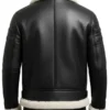 Black Leather White Fur Shearling Bomber Jacket Back