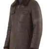 Classic Dark Brown Sheepskin Leather Jacket with Fur Collar