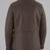Classic Dark Brown Sheepskin Leather Jacket with Fur Collar Back