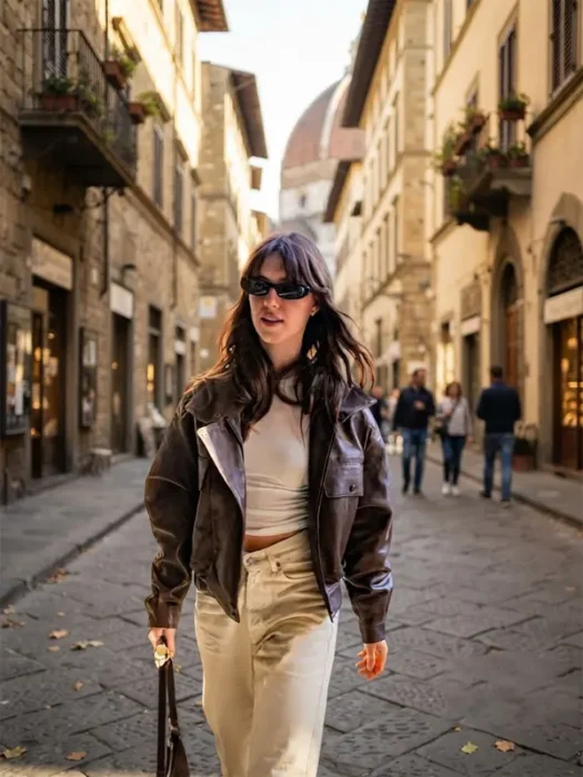 Daisy Edgar-Jones Paris 2026 Brown Leather Jacket