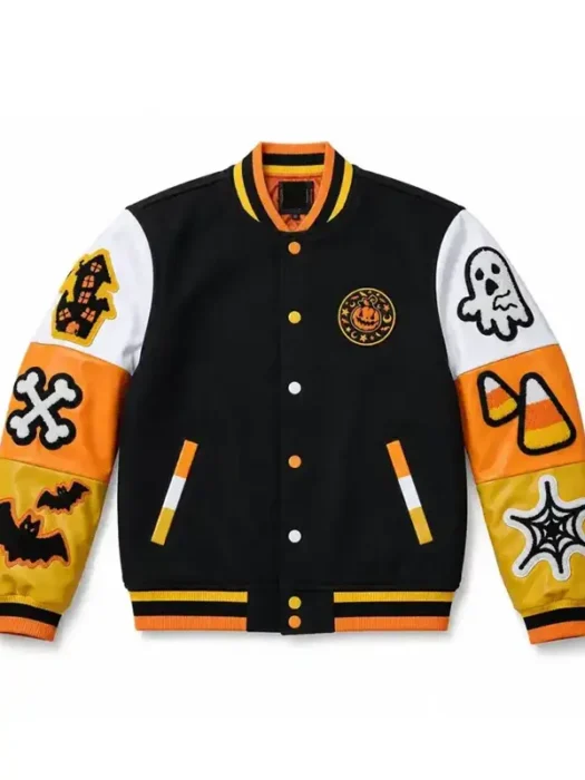 Halloween Boo Embroidered Patches Varsity Jacket