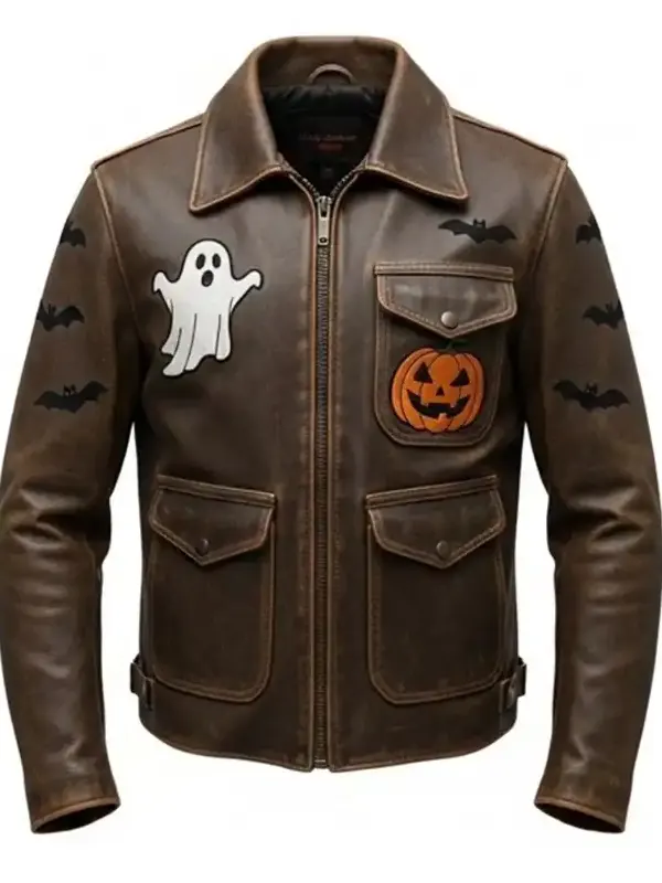 Halloween Distressed Brown Leather Jacket