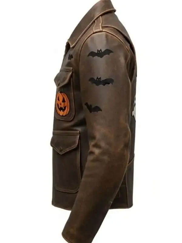 Halloween Distressed Graphic Leather Jacket