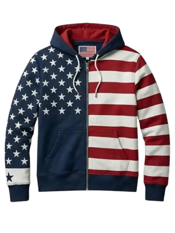 Independence Day American Flag Zip-Up Hoodie