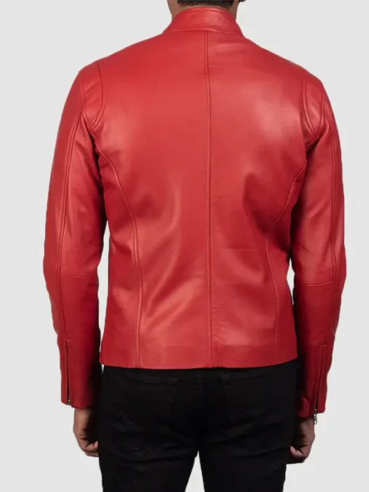 Ionic Red Leather Biker Jacket Back