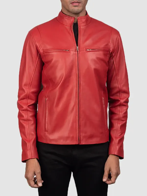 Ionic Red Leather Biker Leather Jacket