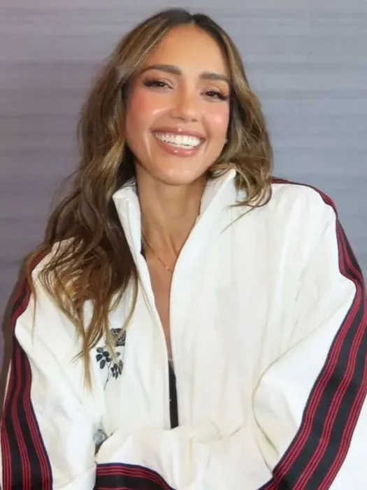 Jessica Alba 2026 White Track Jacket