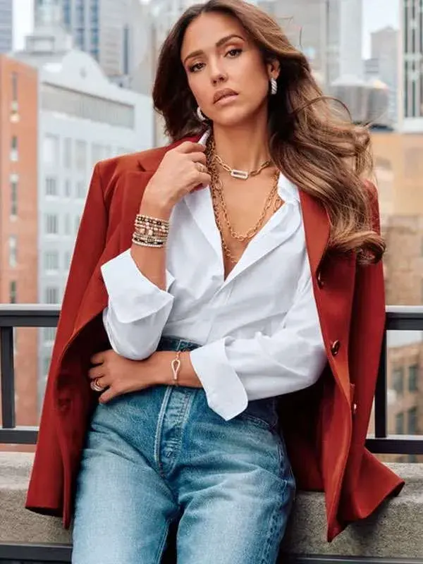 Jessica Alba New York 2026 Red Blazer