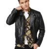 Mens Asymmetric Black Leather Biker Jacket